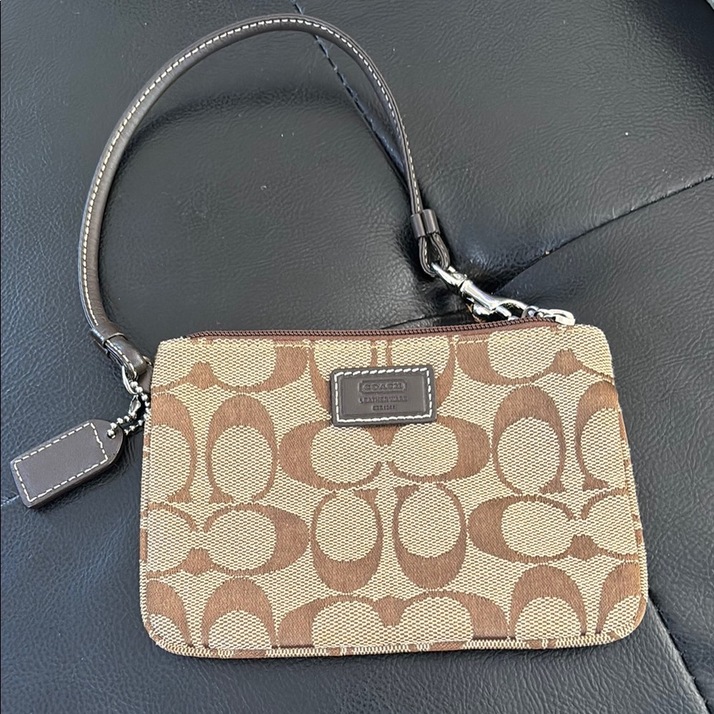 Coach Brown Monogram Wristlet